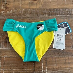 Asics Women's Athletic Keli Bikini Reversible Swim Bottom Teal/Lemon Small NWT